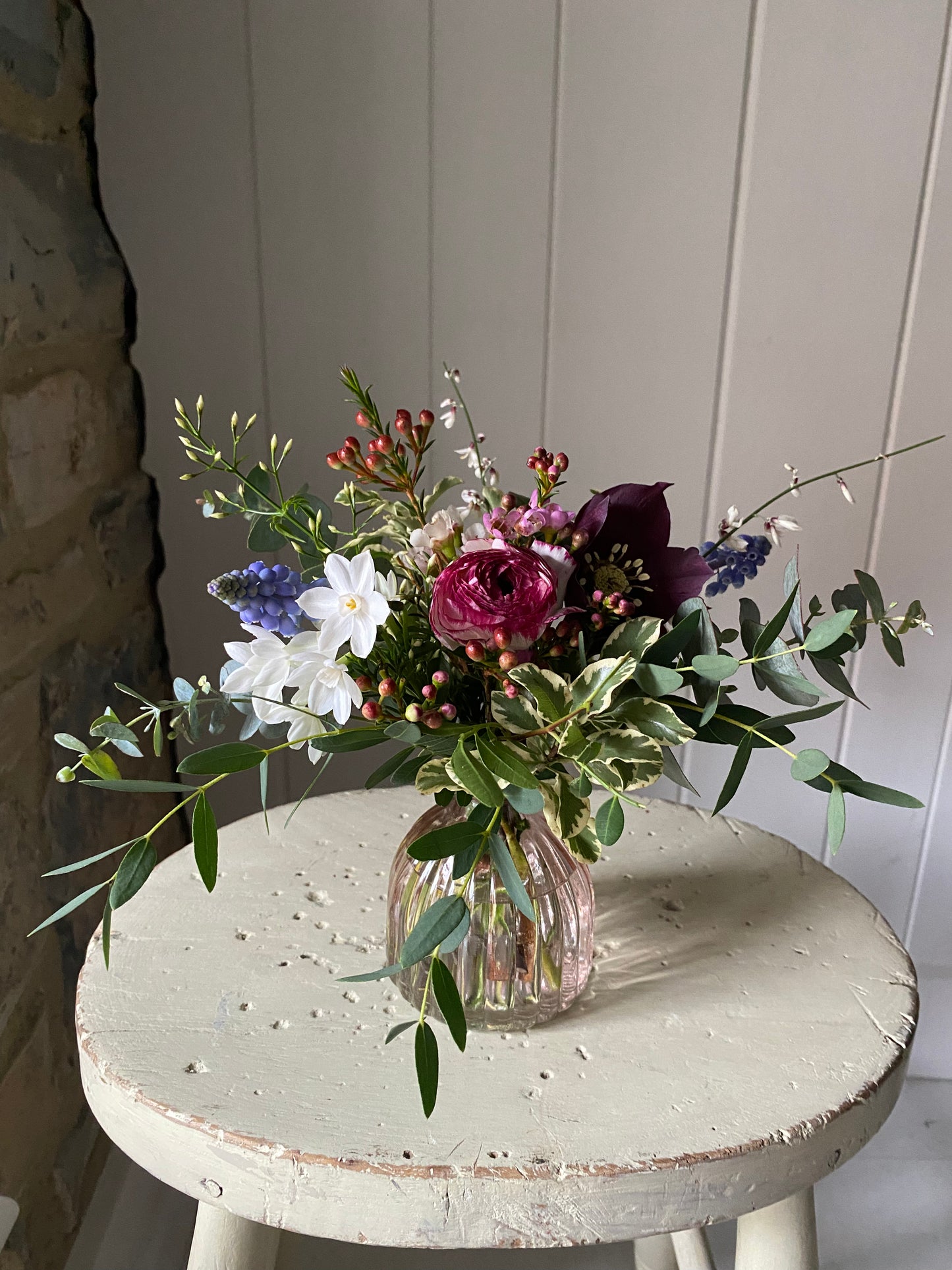 Little Ribbed Rose Vase - including a posy of seasonal flowers