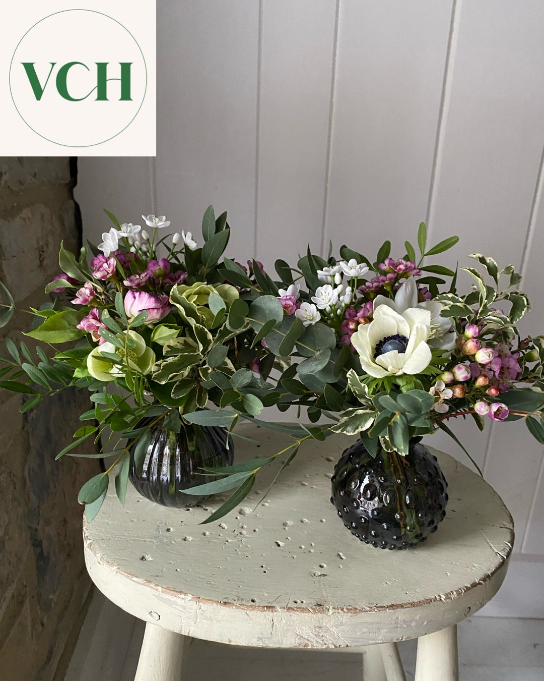 VCH STYLE - a pair of Lovely Ginnie Bud Vases - one delivered to you & one delivered to a friend - both including a posy of seasonal flowers