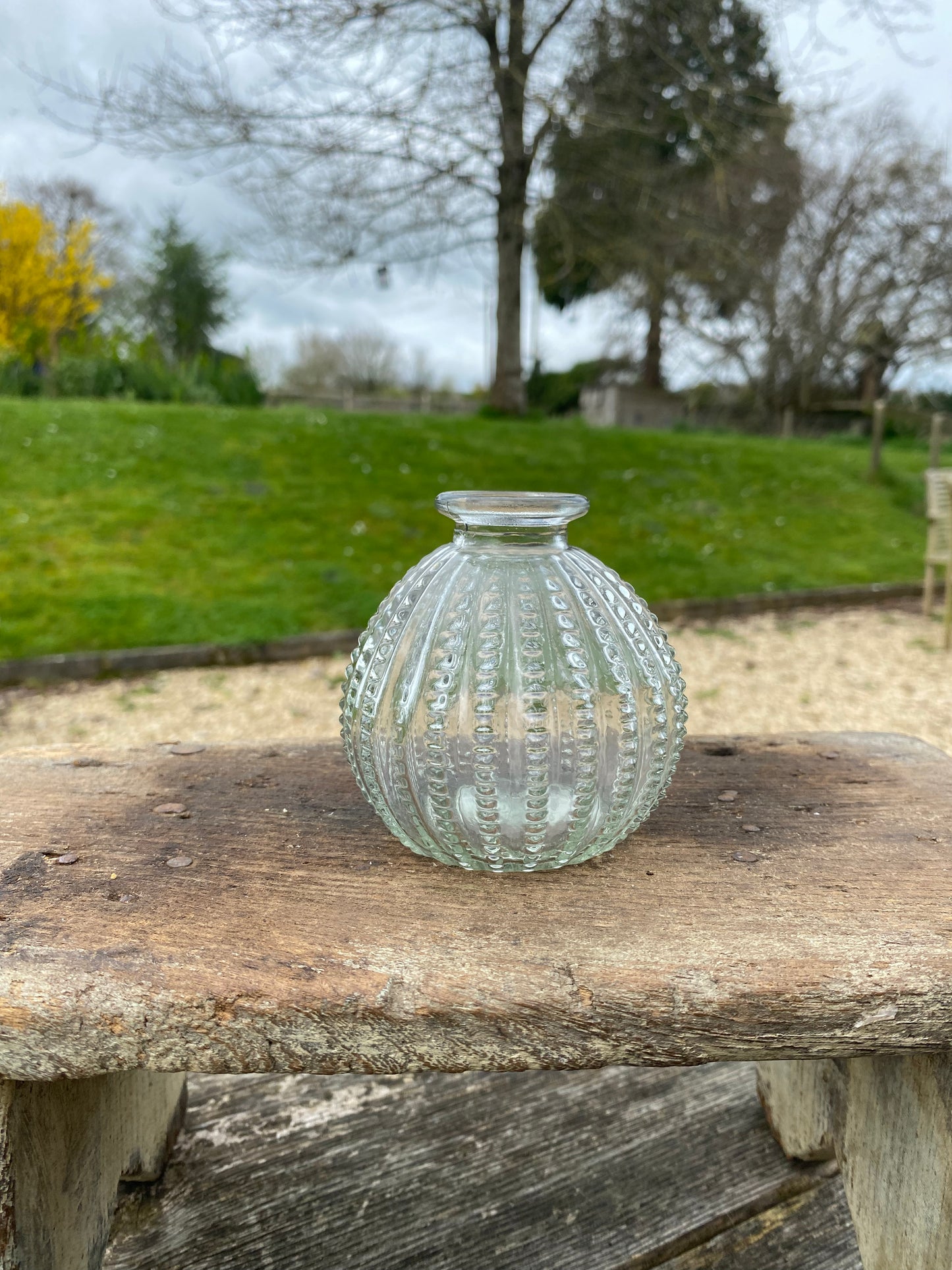 Beaded Glass Bud Vase Bowl - including a posy of seasonal flowers