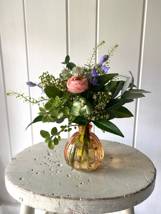 Clementine Glass Bud Vase - including a posy of seasonal flowers