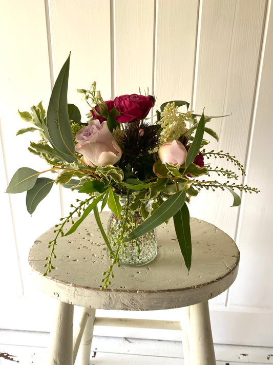 Santorini Bud Vase - including a posy of seasonal flowers