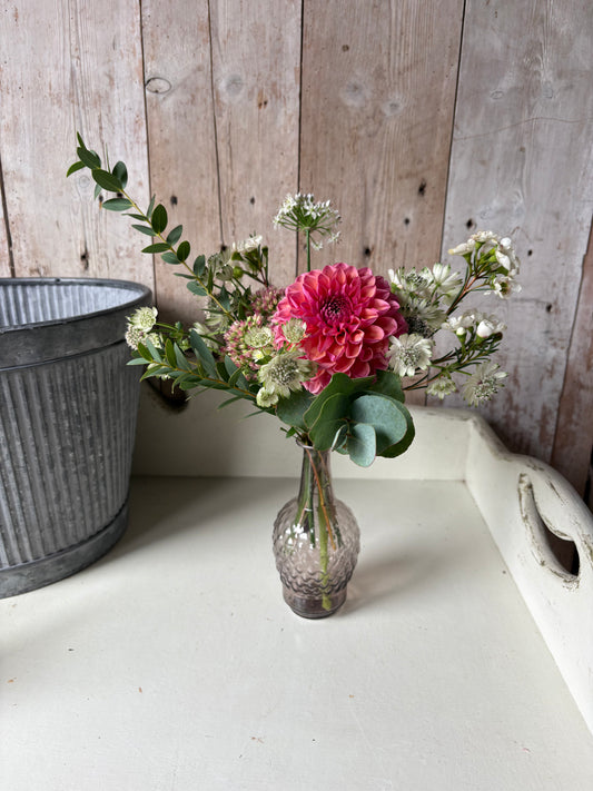 Sweet Heather. Dainty Amethyst Bud Vase + Flowers