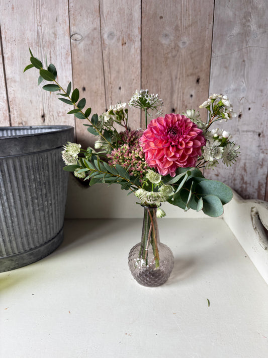 Hellebore Queen.  Amethyst Bud Vase + Flowers