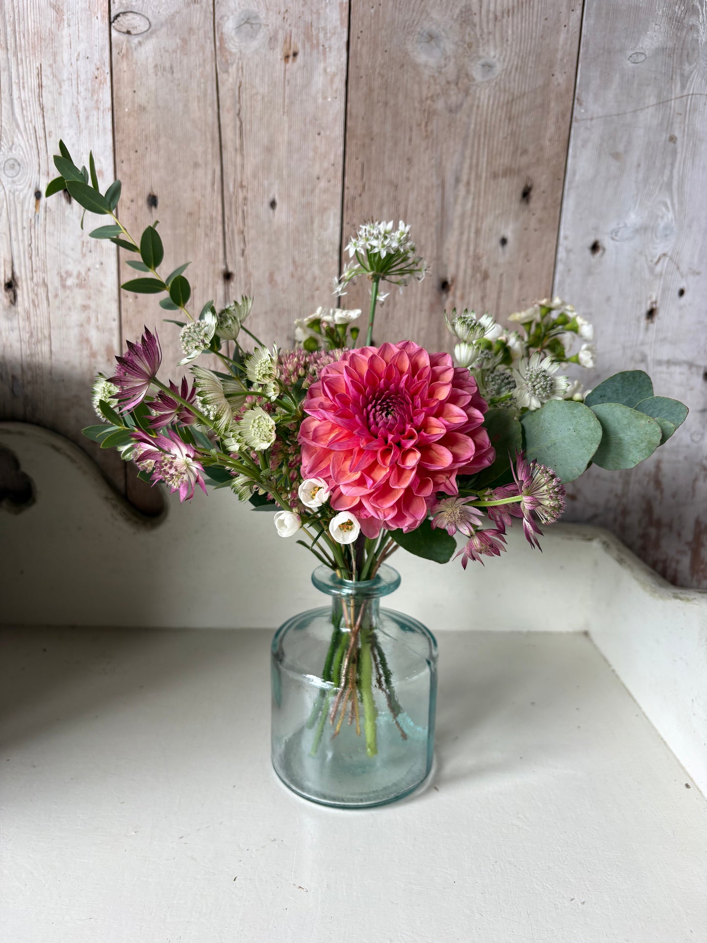 Rustic & Recycled. Clear Glass Bud Vase + Flowers