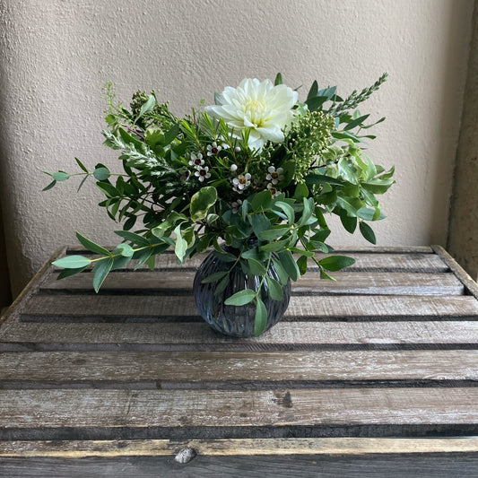 Slate Ribbed Glass Bud Vase Bowl - including a posy of seasonal flowers