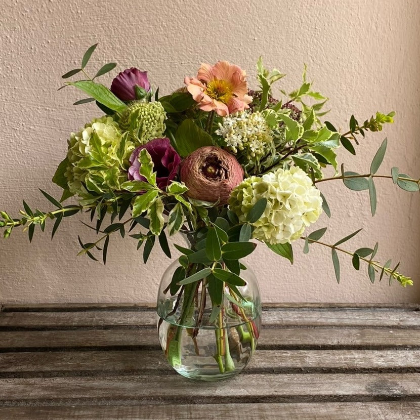 Clear Ripple Vase (approx 13cm) including posy of flowers