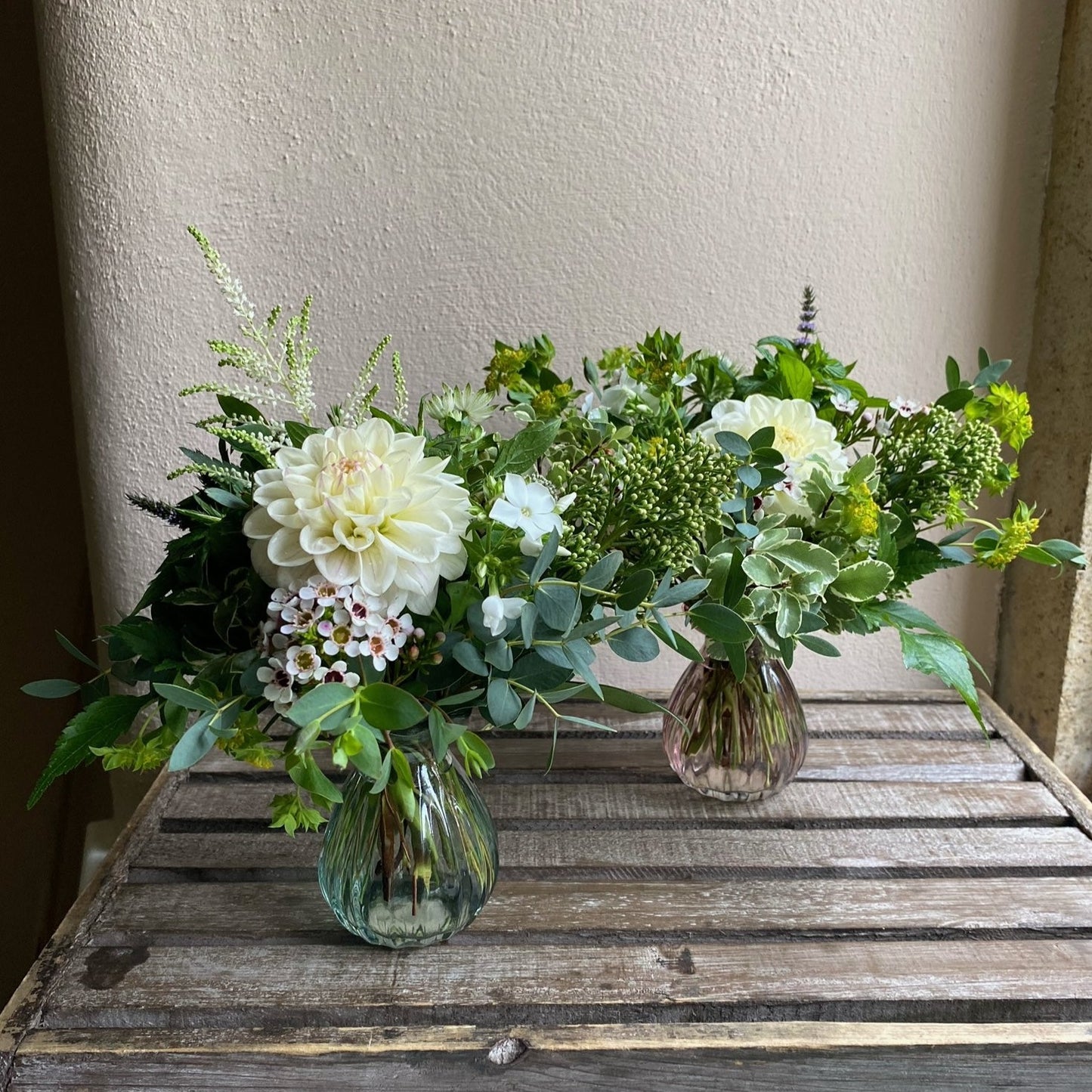 A Pair of Pretty Bud Vases - including posies of seasonal flowersj