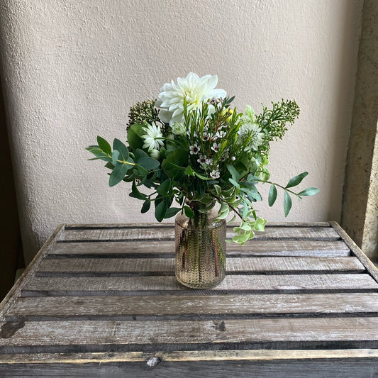 Champagne Feathered Bud Vase - including a posy of seasonal flowers