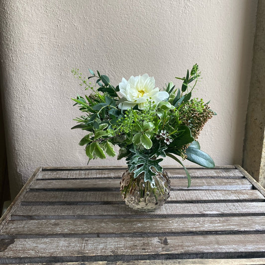 Champagne Bobbly Glass Bud Vase Bowl - including a posy of seasonal flowers