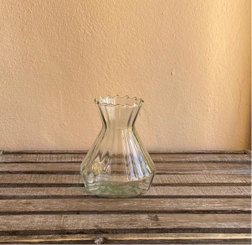 Clear Angle Rippled Bud Vase - Recycled Glass Vase (approx 13cm) including posy of flowers
