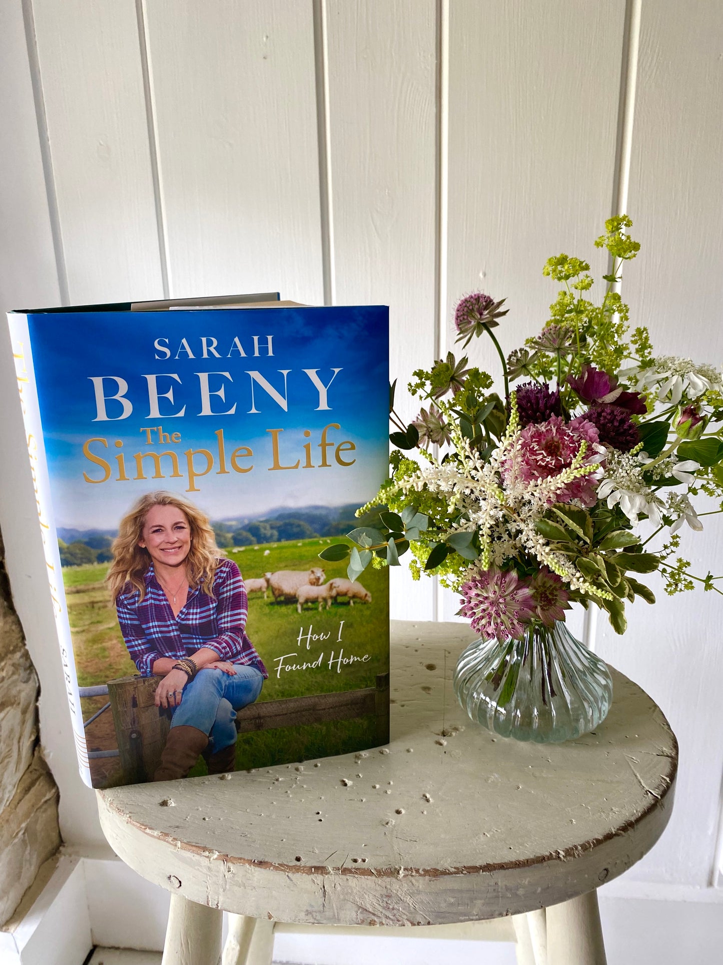 The Simple Life Gift Box - including a clear shell bud vase with a posy of seasonal flowers