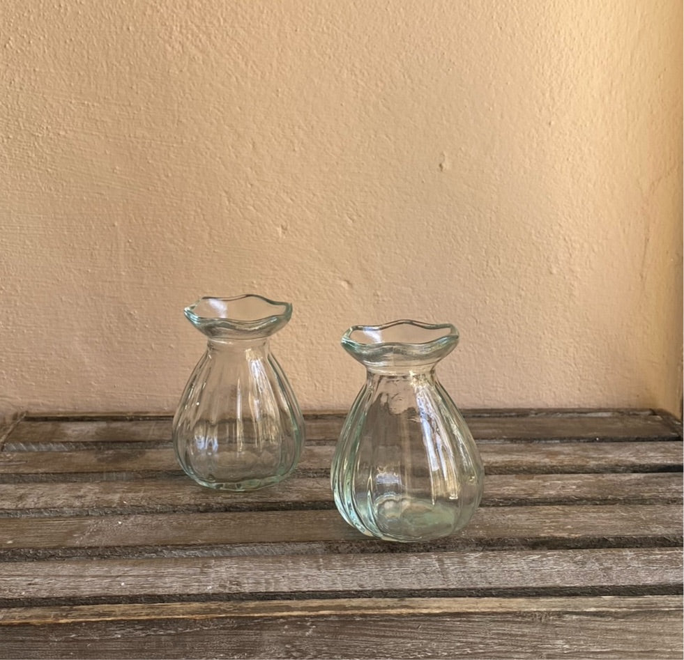 Clear Posy Bud Duo of Vases including posy of flowers