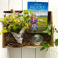 The Simple Life Gift Box - including a clear shell bud vase with a posy of seasonal flowers